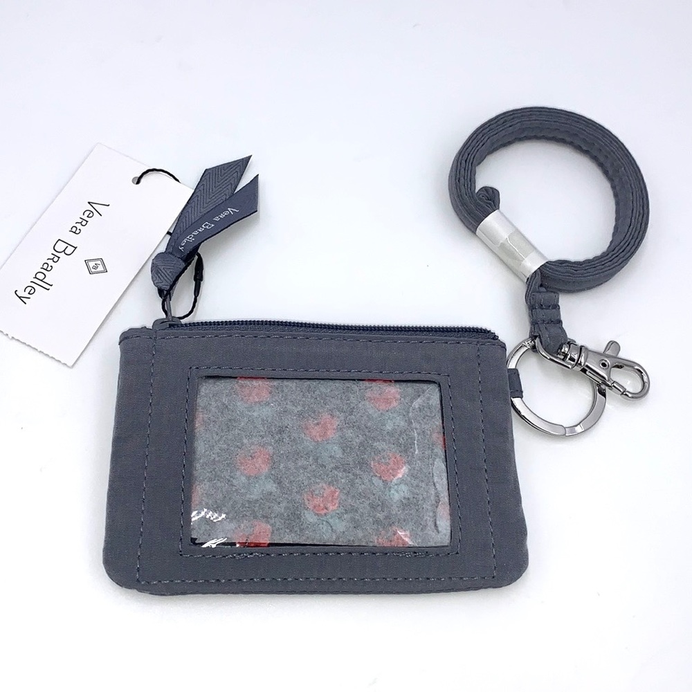 Vera Bradley Zip ID Case and Lanyard Set in Carbon Gray